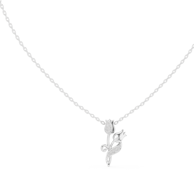 0.079 TCW Tulip Flower Moissanite Pendant with Leaf Detail - view 3