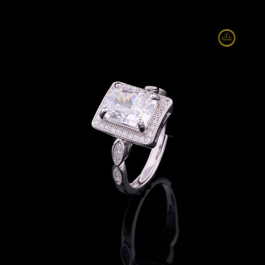 Radiant Cut Halo Ring with Marquise Leaf Moissanite Band - view 2