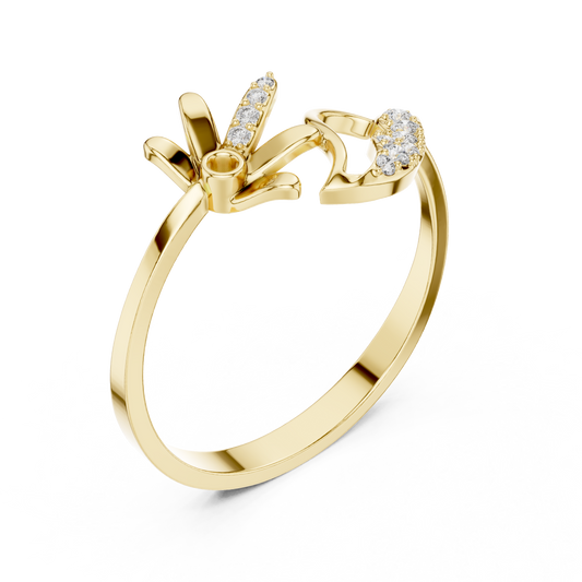 Floral Vine Moissanite Open Ring with Pave Leaf Accent - view 2