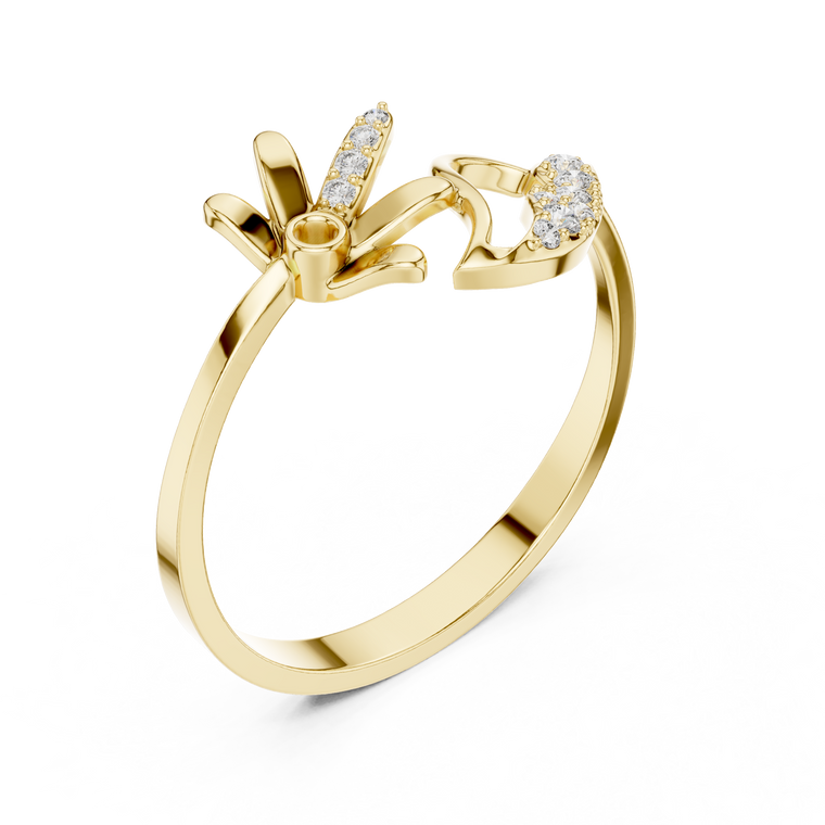 Floral Vine Moissanite Open Ring with Pave Leaf Accent - view 2