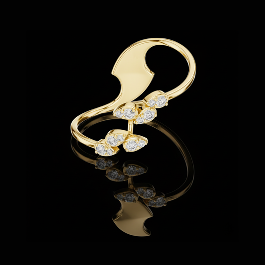 0.12 TCW Lab Grown Diamond Leaf Cascade Ring Artistic Vine Design with Cluster Sparkle Fine Jewelry For Gift