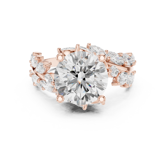 Round Brilliant Solitaire Ring with Marquise Lab Diamond Clusters - view 2