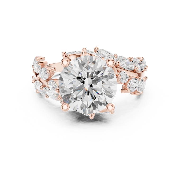 Round Brilliant Solitaire Ring with Marquise Lab Diamond Clusters - view 2