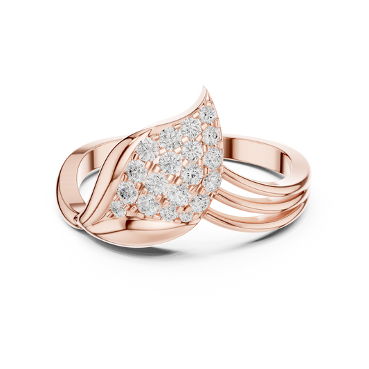 0.29 TCW Heirloom Round Cluster Moissanite Diamond Leaf Inspired Ring Sculpted in Rich Gold