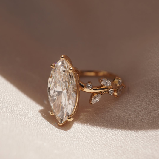 Nature Inspired Marquise Moissanite Ring With Leaf Accent - view 2
