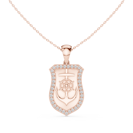 1.11 TCW Luxury Anchor & Wheel Shield Moissanite Diamond Iced Border Nautical Pendant Luxury Jewelry