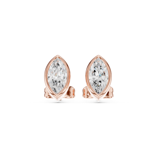 1.00 TCW Minimal Marquise Bezel Moissanite Diamond Stud Earrings with Elongated Navette Silhouette