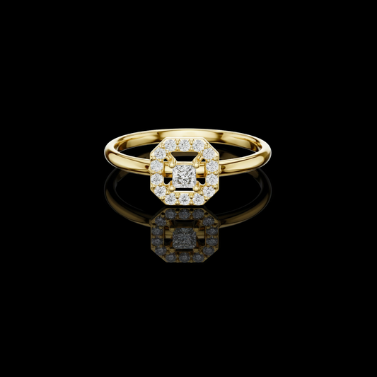 0.06 CT Octagon Halo Ring Featuring a Brilliant Princess Cut Center Moissanite Diamond