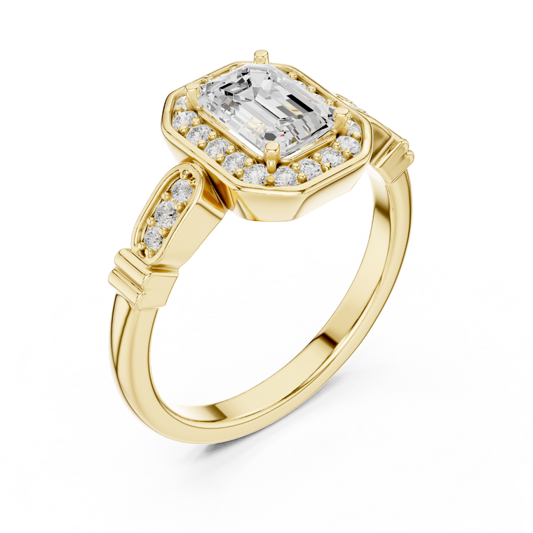 Emerald Cut Lab Diamond Halo Wedding Ring For Women - view 2