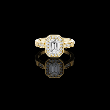 1.00 CT Octavia Radiance Emerald Cut Halo Moissanite Diamond Ring with Sculpted Accents