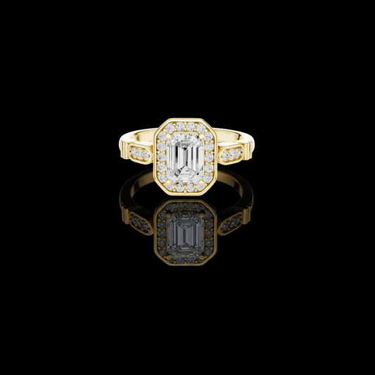 1.00 CT Octavia Radiance Emerald Cut Halo Lab Grown Diamond Ring with Sculpted Accents