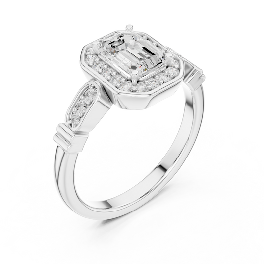 Emerald Cut Lab Diamond Halo Wedding Ring For Women - view 4