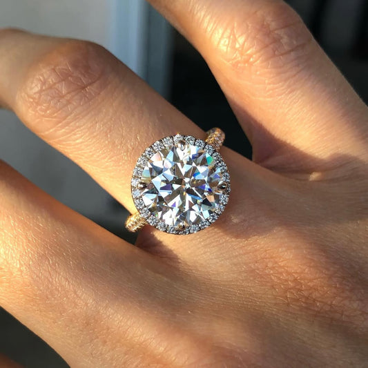 2.40 CT Heritage Crafted Round Old European Cut Moissanite Diamond Halo Ring with Micro Pave Accents