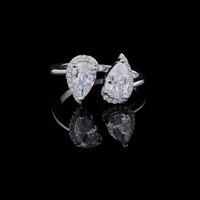 2.00 CT Double Pear Cut Lab Grown Diamond Open Halo Ring in Modern Teardrop Statement Jewelry