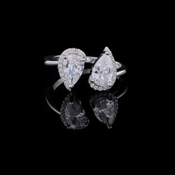 2.00 CT Double Pear Cut Lab Grown Diamond Open Halo Ring in Modern Teardrop Statement Jewelry