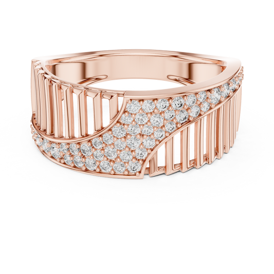 0.41 TCW Exclusive Round Contemporary Moissanite Diamond Open Bar Design with Pave Stones Statement Luxury Jewelry