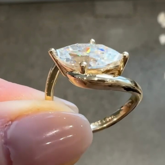 Marquise Cut Bypass Half Bezel Lab Diamond Ring - view 3