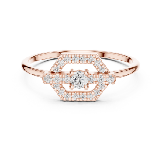 0.065 CT Geometric Round Lab Diamond Ring with Pave Frame With Structured Crossbar Design