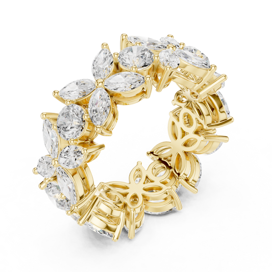 Floral Motif Marquise and Round Lab Diamond Wedding Eternity Band - view 4