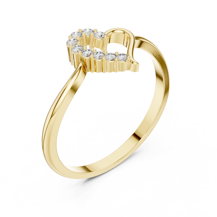 Round Cut Lab Diamond Heart Ring With Pave Design - view 2