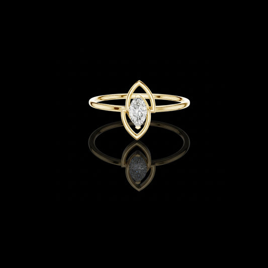 0.16 CT Soft Glow Marquise Lab Grown Diamond Ring with Open Leaf Frame and Minimalist Band For Girl