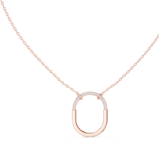 0.105 TCW Classic Moissanite Diamond Open Oval Contemporary Minimal Design with Pave Detail Pendant Luxury Jewelry