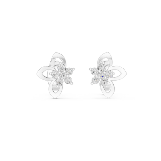 0.18 TCW Celestial Floral Knot Moissanite Diamond Stud Earrings with Petals and Cluster Round CutCenter