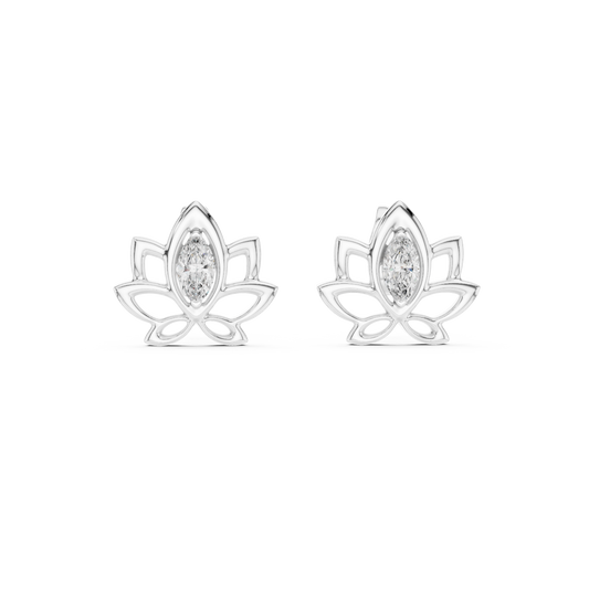 Lotus Flower Marquise Cut Open Petal Stud Earrings - view 3