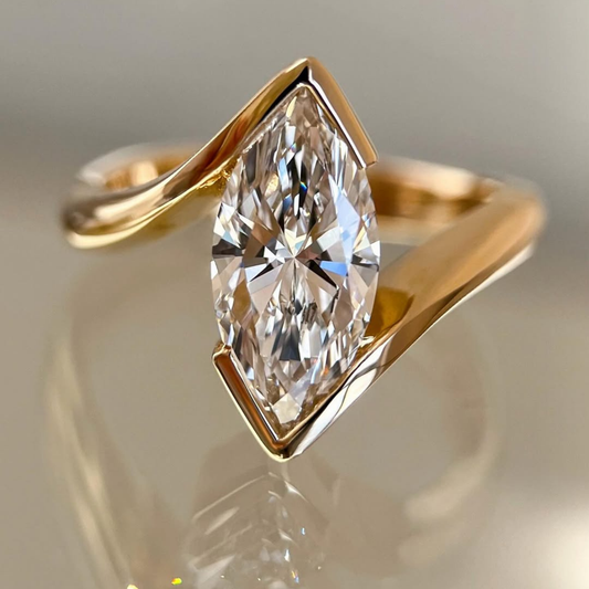 2.00 TCW Striking Marquise Cut Moissanite Diamond Bypass Ring With Sculptural Open Design