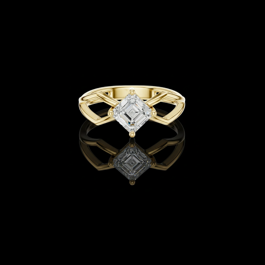 0.88 TCW Opulent Emerald Moissanite Diamond Ring with Open Split Shank Geometric Band