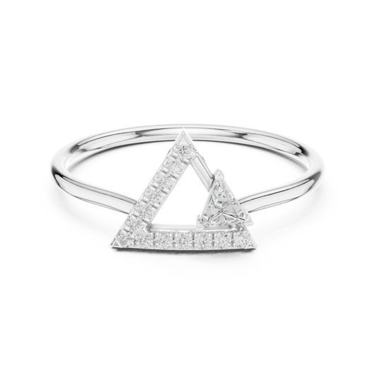 0.10 CT Open Triangle Ring with Pave Set Lab Diamond and Geometric Trillion Accent Design