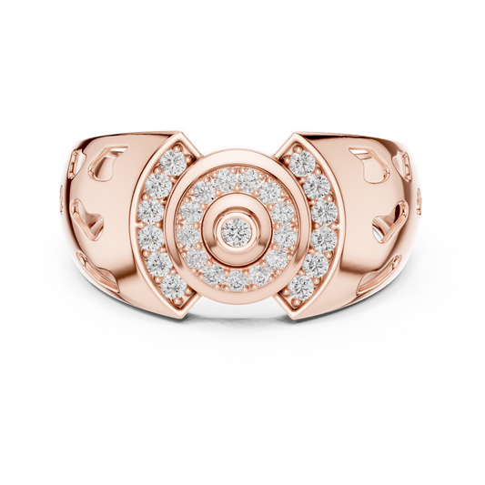 0.33 TCW Fantastic Round Moissanite Diamond Openwork Cutout Band with Circular Pave Cluster Ring