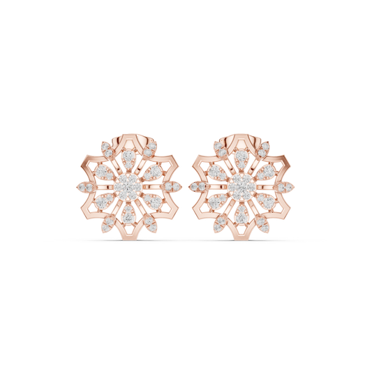 0.66 TCW Ornate Mandala Moissanite Diamond Stud Earrings in Gold with Round Center Stone For Party