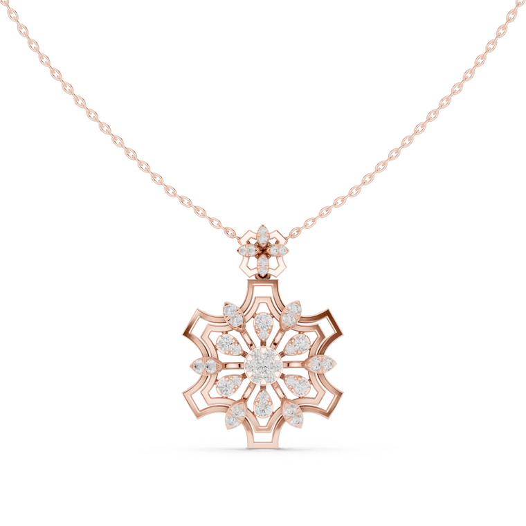 Round Snowflake Floral Pendant Necklace - view 2