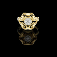 0.50 TCW Golden Petal Lattice Ring with Brilliant Lab Grown Diamond Center Luxury Artistic Flower Jewelry