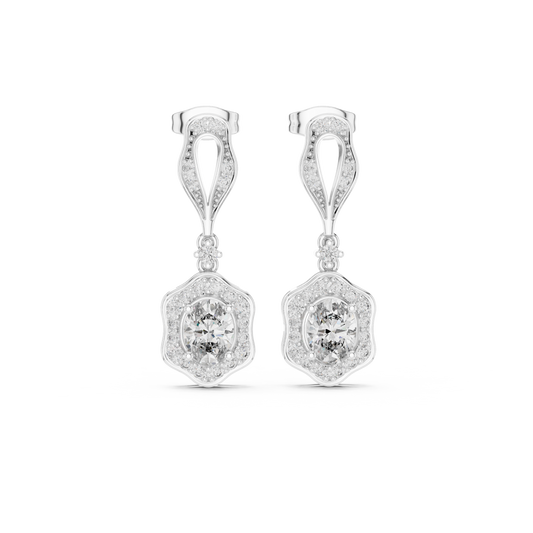 Vintage Art Deco Drop Hexagonal Halo Earrings - view 3