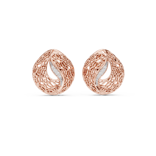 0.06 TCW Artisan Filigree Wave Moissanite Diamond Stud Earrings with Curved Pave Accent For Women