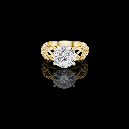 3.50 CT Lattice Crown Round Brilliant Lab Grown Diamond Ring with Sculpted Detailing
