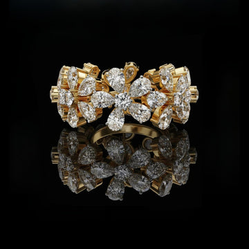 4.17 CT Luxury Floral Ring in Moissanite Diamond Bold Cocktail Jewelry with Pear-Cut Stones for Women