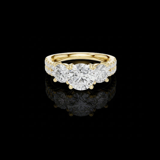 1.30 CT Featuring Three Stone Gold Ring Round-Cut Center and Side Lab Diamonds With Pave Accents