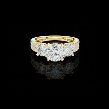 2.00 CT Featuring Three Stone Gold Ring Round-Cut Center and Side Lab Diamonds With Pave Accents