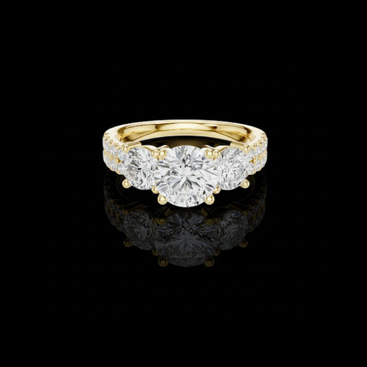 2.00 CT Featuring Three Stone Gold Ring Round-Cut Center and Side Lab Diamonds With Pave Accents