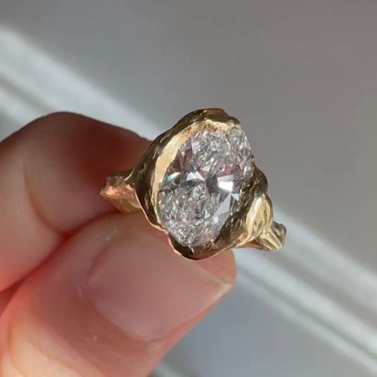 1.10 TCW Dazzling Raw Texture Lab Grown Diamond Organic Bezel Set Sculptural Engagement Ring For Her