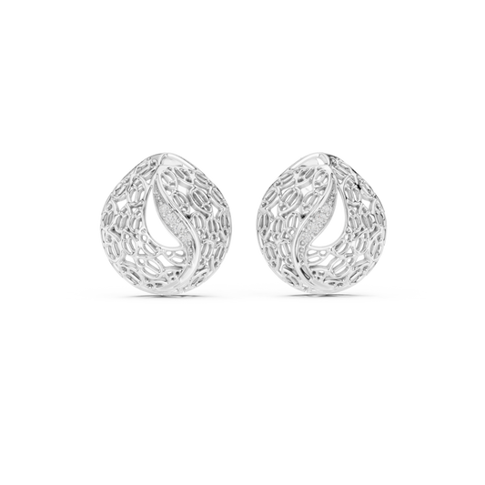 Artisan Filigree Wave Round Studs with Curved Pave - view 3