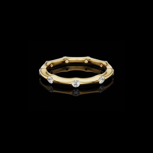 0.50 TCW Contemporary Gold Moissanite Diamond Band Ring with Scattered Round Diamonds