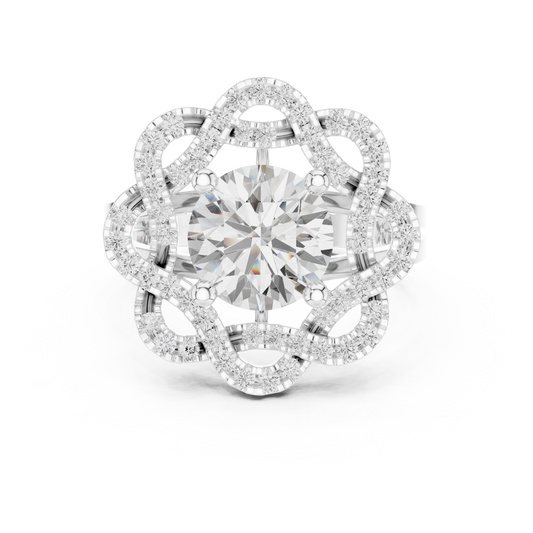 Floral Round Cut Lab Diamond Statement Wedding Ring - view 3