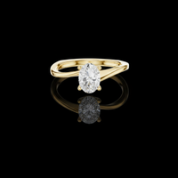 1.50 TCW Brilliant Oval Cut Moissanite Diamond on a Modern Fluid Twist Solitaire Gold Setting