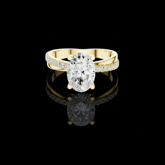 1.00 CT Stunning Oval Cut Solitaire Engagement Ring with Lab Diamond Pave Band