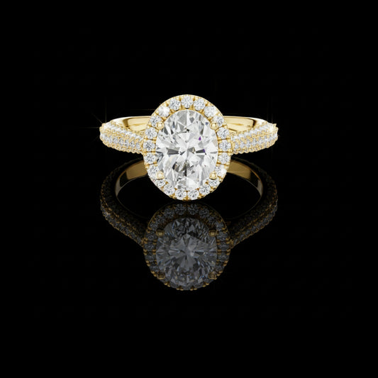 1.67 CT Luxurious Sparkle Oval Cut Lab Diamond Halo Ring with Triple Pave Band