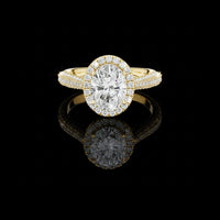 3.00CT Luxurious Sparkle Oval Cut Moissanite Diamond Halo Ring with Triple Pave Band